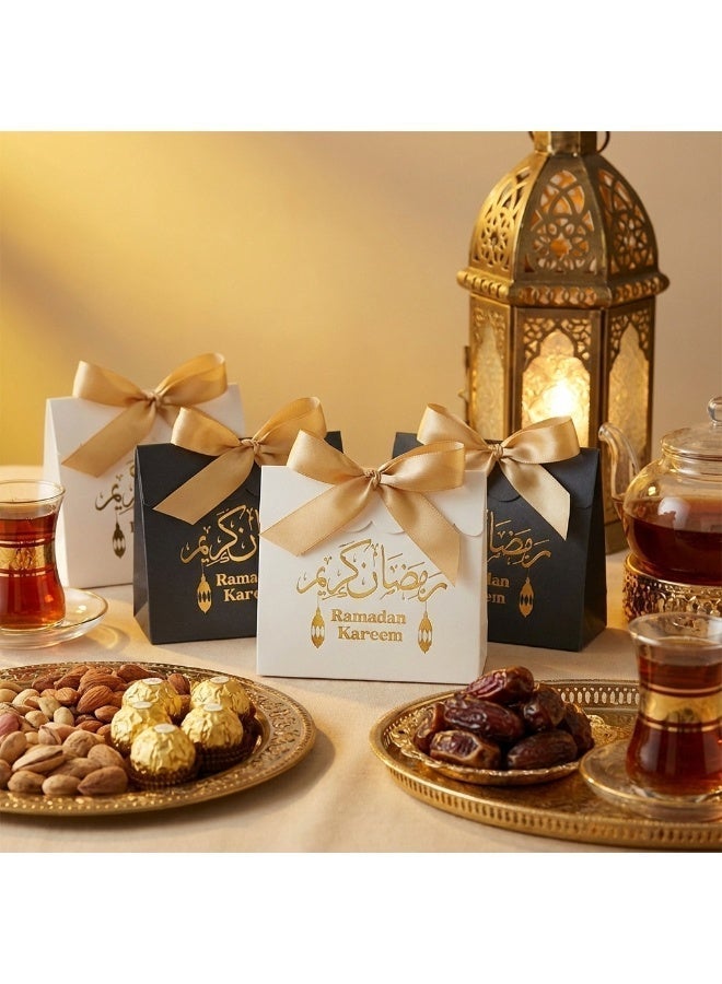 10 PCS Ramadan Kareem Gift Bags with Satin Ribbon, Islamic Eid Mubarak Treat Boxes, Small Goody Candy Bags,DIY Muslim Party Favors for Dates, Jewelry & Sweets Decoration - Image 3